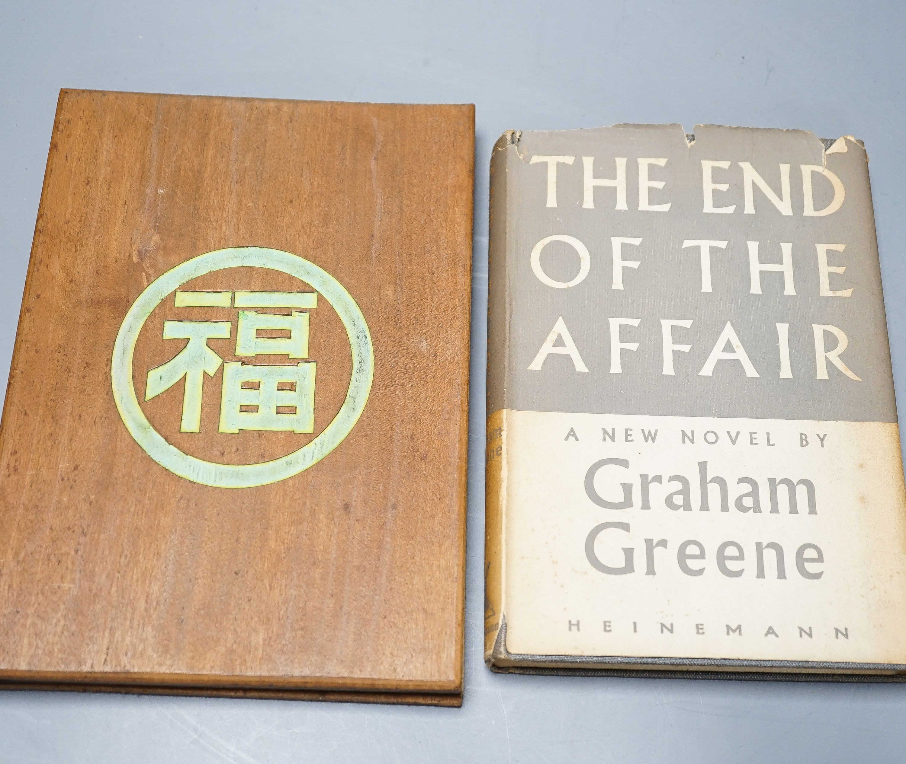 Chinese book with colour plates and The End Of The Affair by Graham Greene.